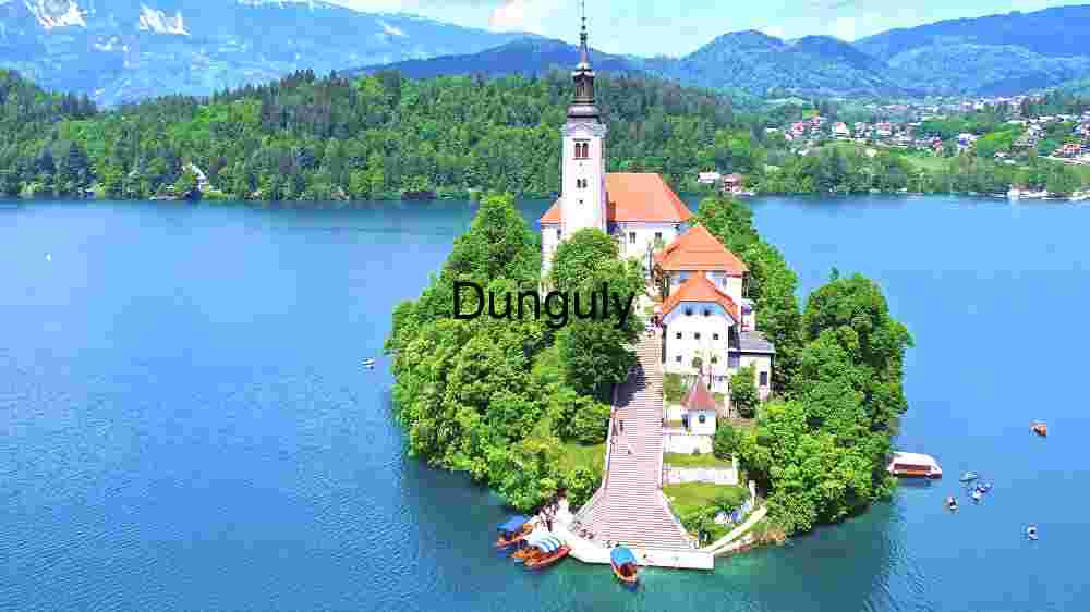 Tranquil Island Church Amidst Lake and Beautiful Nature