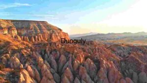 Golden Hour Over Cappadocia: Aerial View of Unique Rock Formations