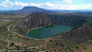 Aerial View of a Volcanic Crater Lake