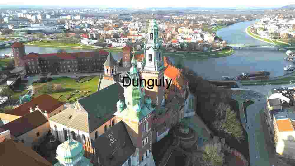 Aerial View of a Historic Riverside Cathedral