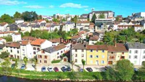 Aerial View of a Quaint Riverside Town