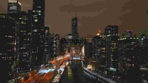Nighttime Cityscape: Illuminated Urban Elegance