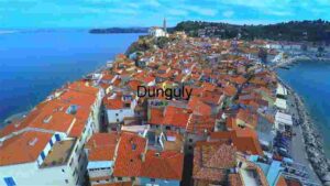 Aerial View of a Coastal Old Town
