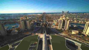 Aerial View of a Modern Cityscape at Sunset