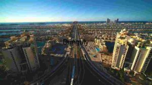 Aerial View of a Coastal Urban Landscape at Sunset
