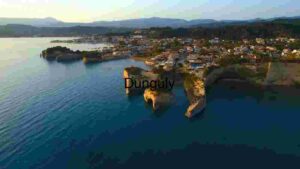 Coastal Elegance: Aerial View of a Mediterranean Seaside Village