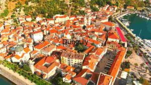 Aerial View of a Coastal Old Town
