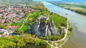 Aerial View of a Majestic Riverside Fortress