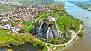 Aerial View of a Historic Riverside Fortress