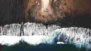 Aerial View of Crashing Waves on Rocky Shoreline