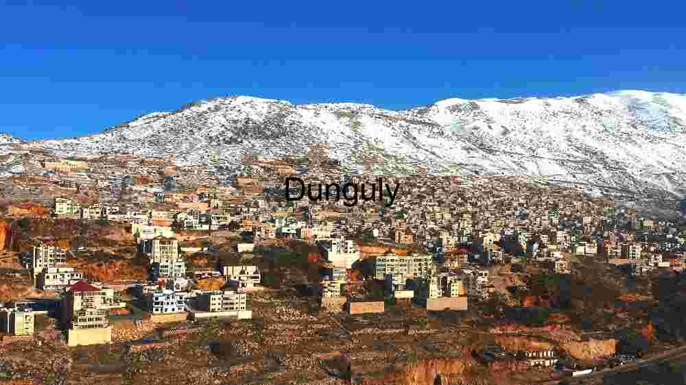 Mountain Village with Snow-Capped Peaks