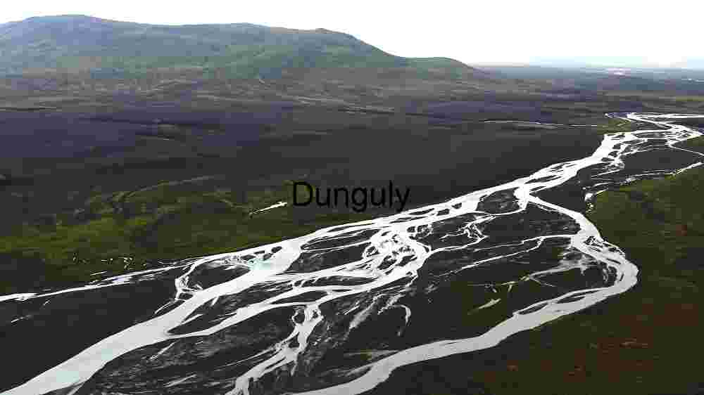 Aerial View of Braided River in Volcanic Landscape