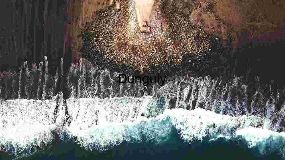 Aerial View of Rocky Shoreline and Ocean Waves