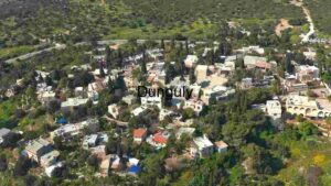 Aerial View of a Small Village Surrounded by Greenery