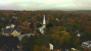 Autumn Aerial View of a Small Town with Church Steeple