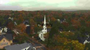 Autumn Aerial View of a Small Town with Church Steeple