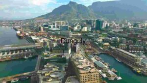 Aerial View of Cape Town's Waterfront and Table Mountain