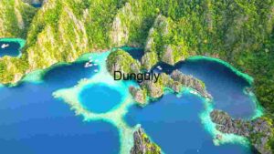 Aerial View of Tropical Lagoon with Limestone Cliffs