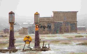 Abandoned Gas Station in Snowy Ghost Town