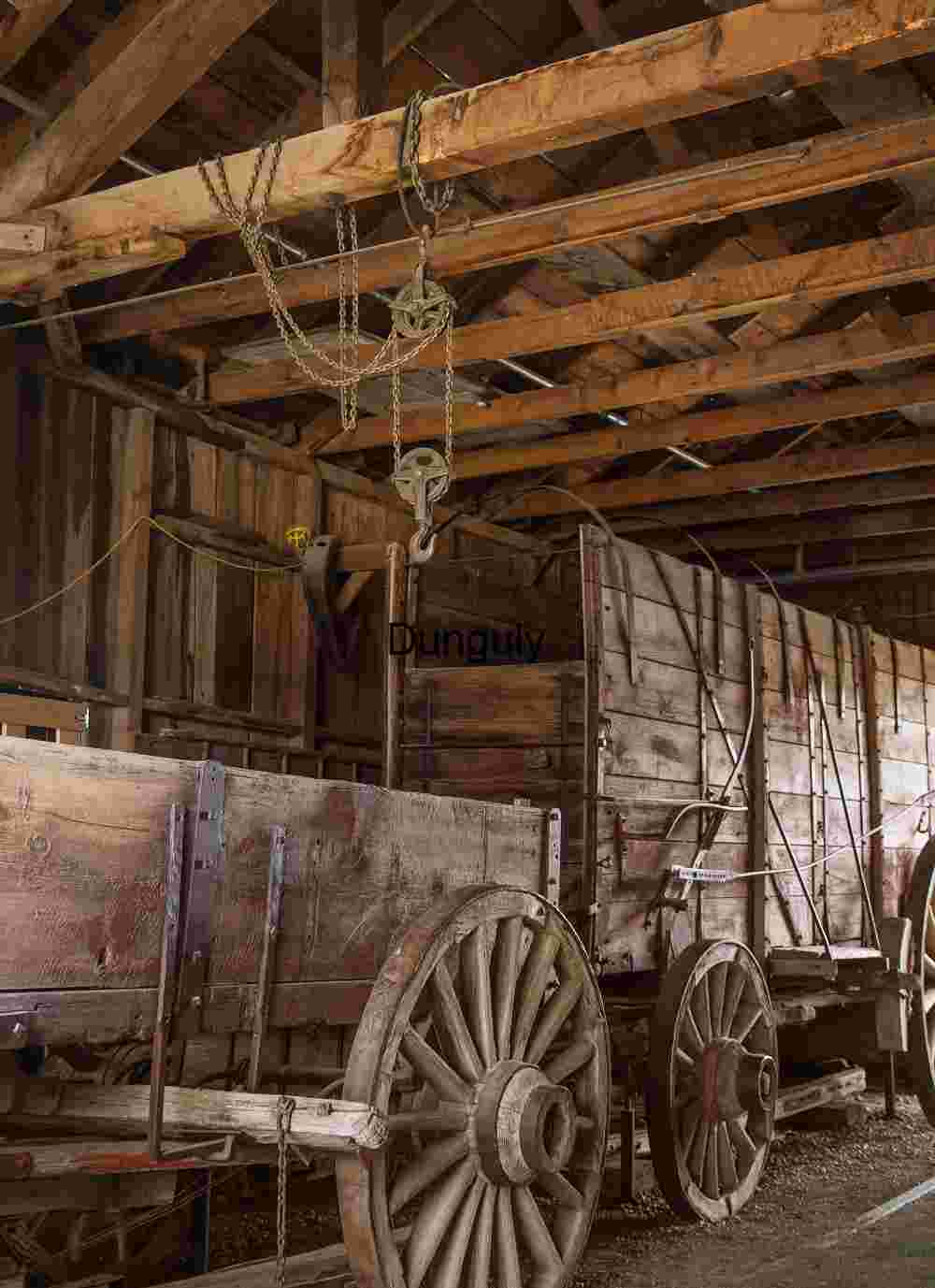 Vintage Wooden Wagon in Rustic Barn