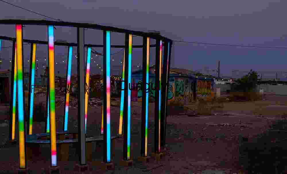 Circle of Light: Urban Pulse at Dusk