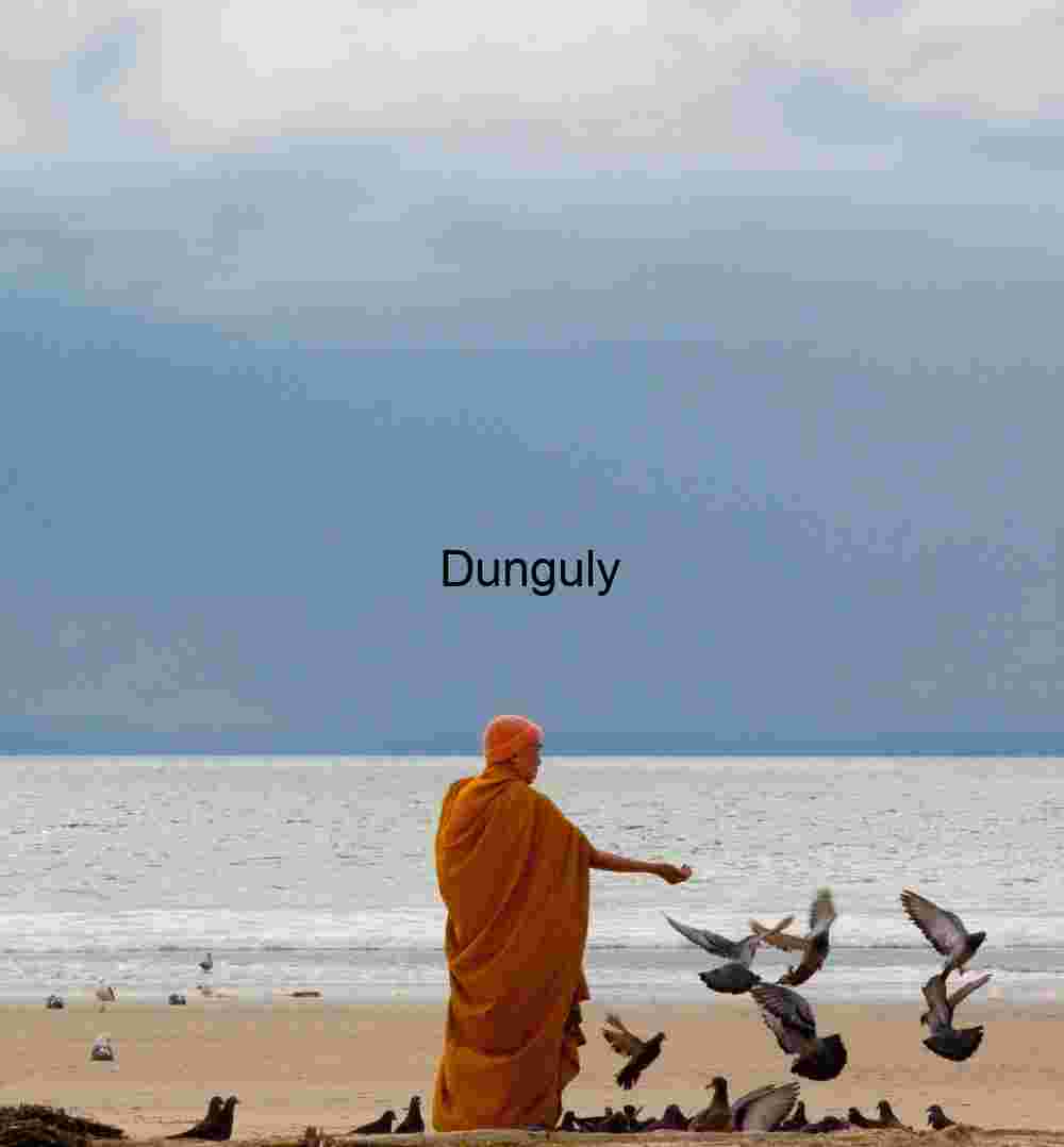 Solitary Figure Feeding Birds on Stormy Beach