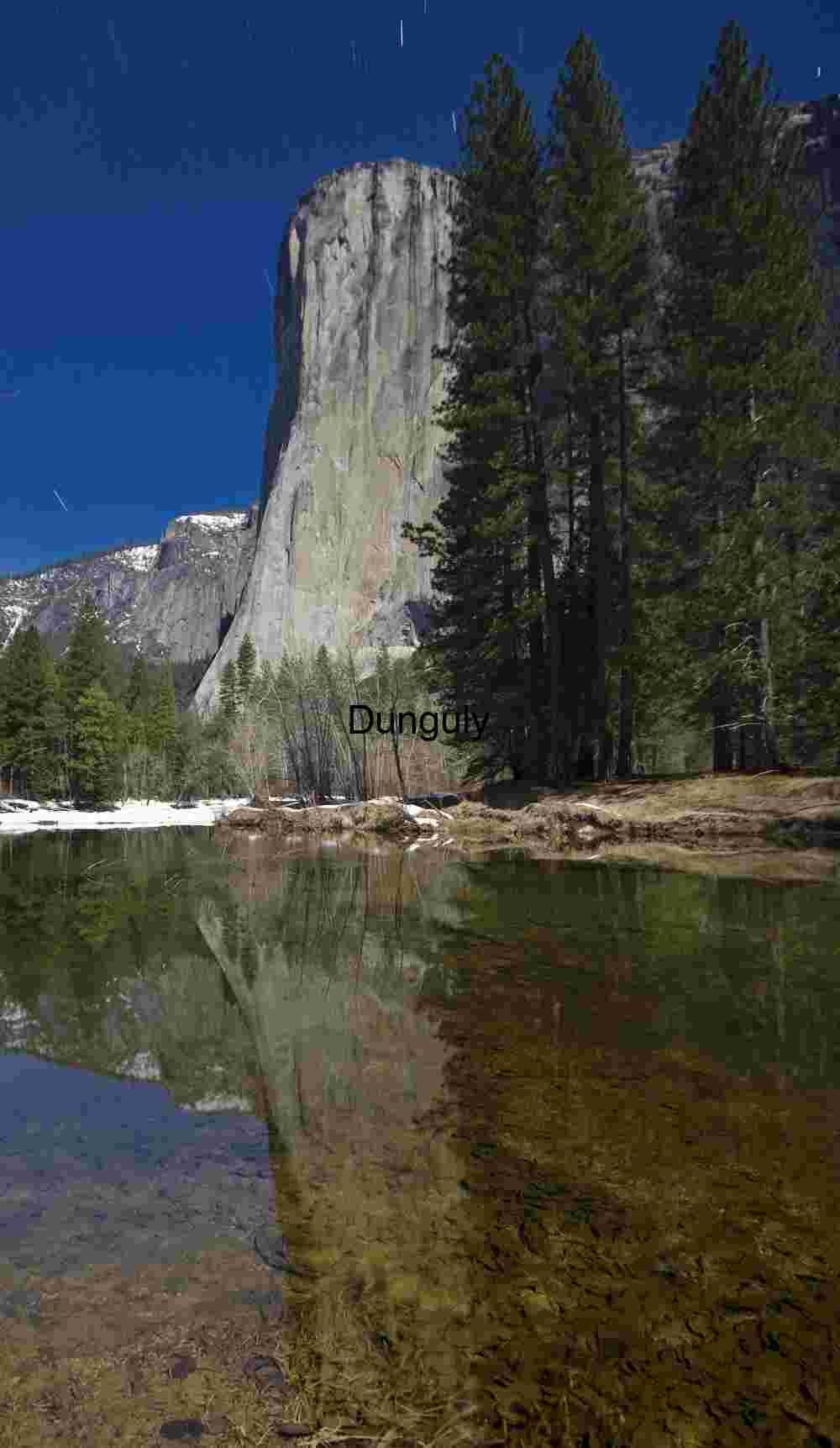 El Cap, reflection in, Merced, River by, moonlight | Yosemite Valley - Majestic Vertical View
