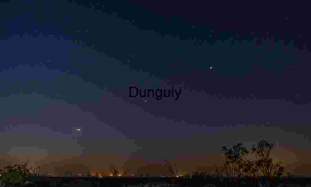 Night Sky with Bright Planets and Stars over Horizon Lights