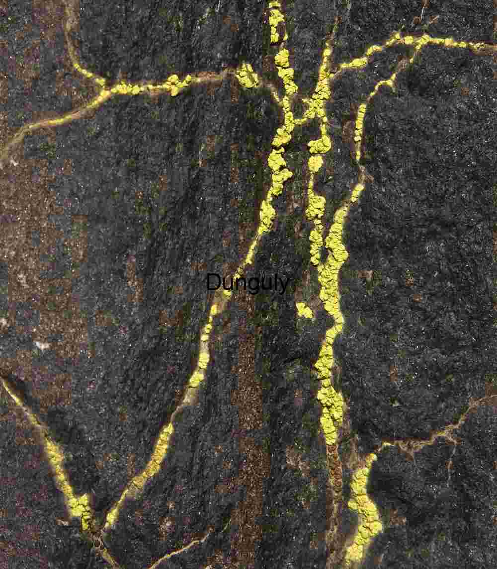 Veins of Sulfur: Yellow Mineral Deposits in Fractured Rock