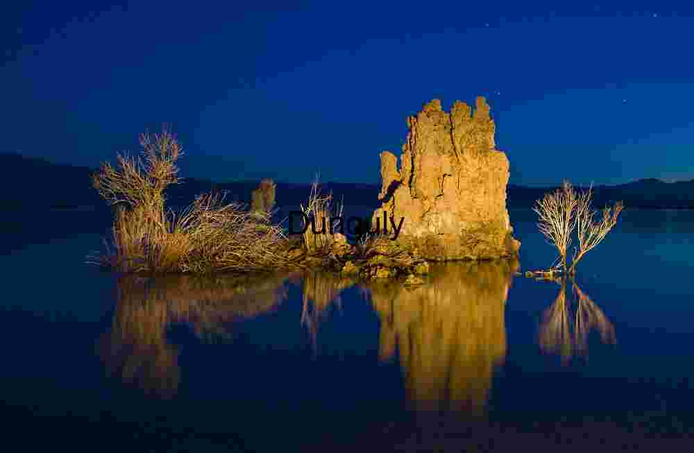 Illuminated Tufa Towers Reflected in Mono Lake at Night