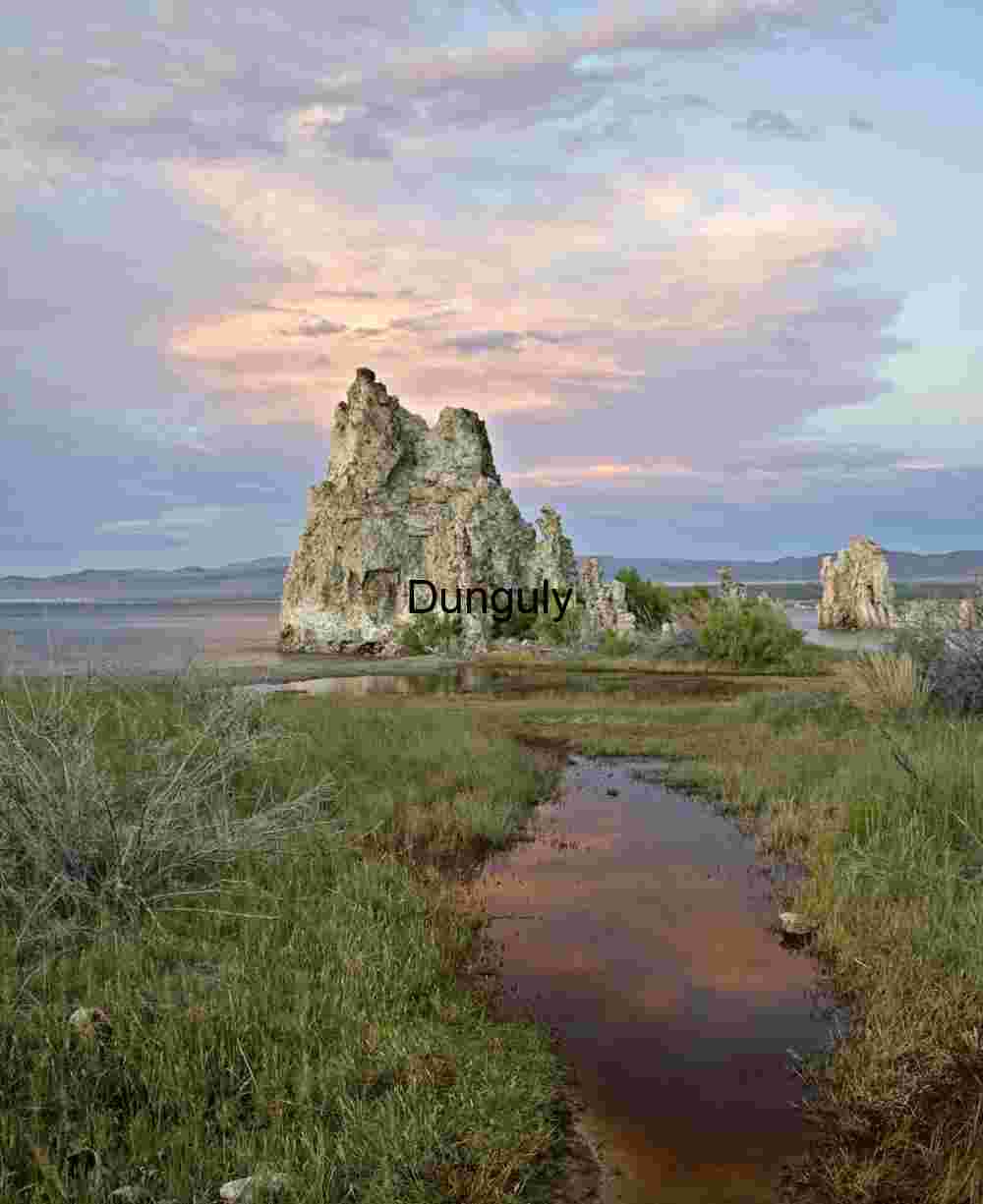 Sunset Glow on Tufa Tower and Marsh at Mono Lake