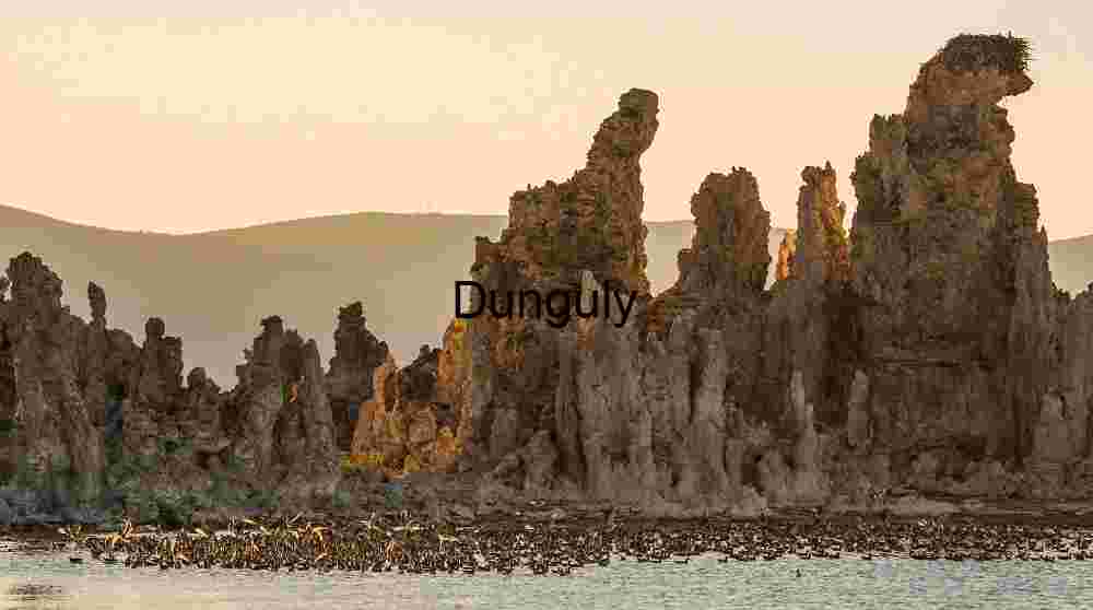 Tufa Towers and Bird Flock at Mono Lake During Golden Hour