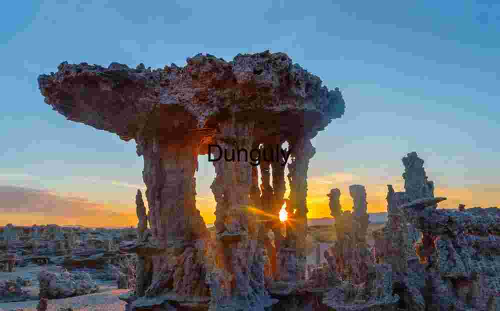 Tufa Towers Silhouetted at Sunset Over Mono Lake- close