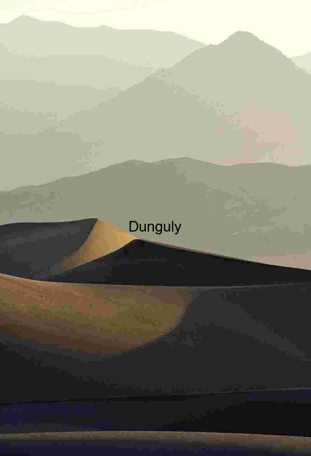 Contours of Silence: Sunlit Dunes Beneath Hazy Peaks