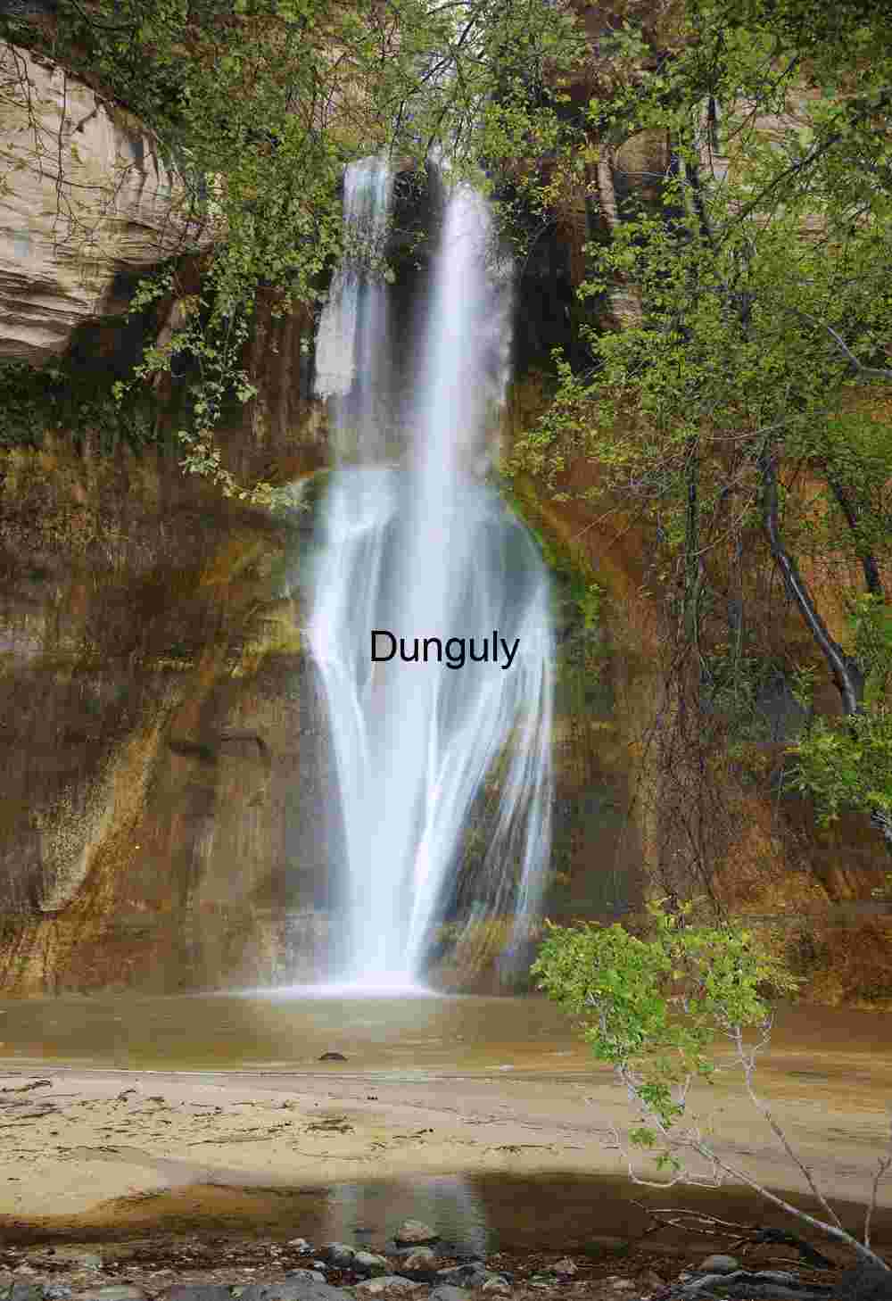 Calf Creek Falls framed by trees