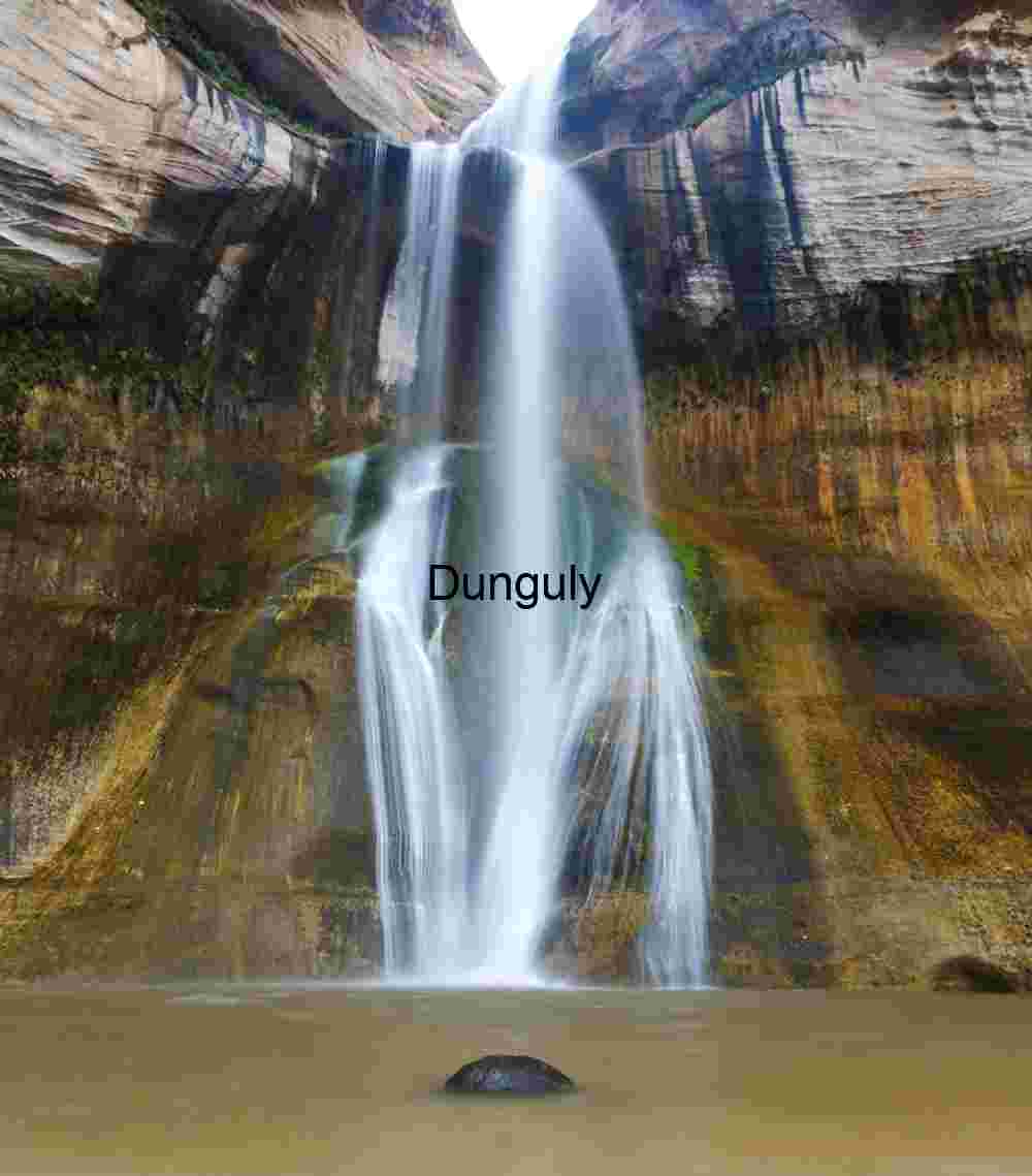 Calf Creek Falls with round boulder