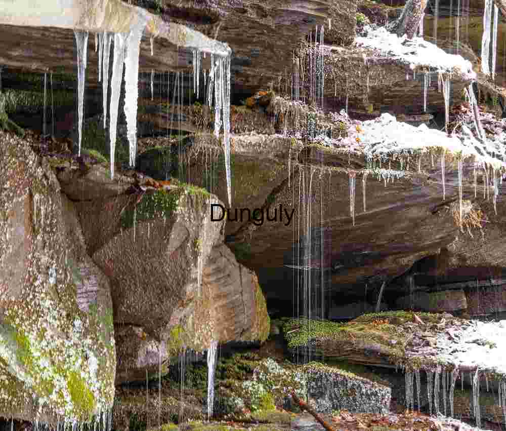 Small waterfall with icicles; GAP trail