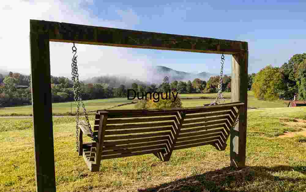 Rustic Wooden Swing Chair in Misty North Carolina Mountains