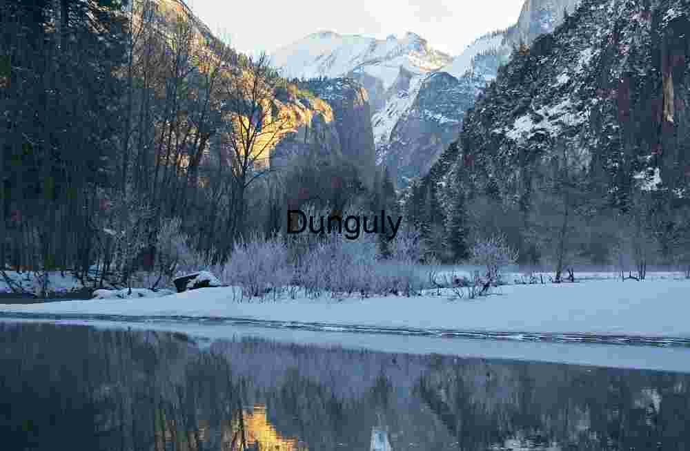 Frosty Yosemite Valley Winter Sunrise Reflection Landscape