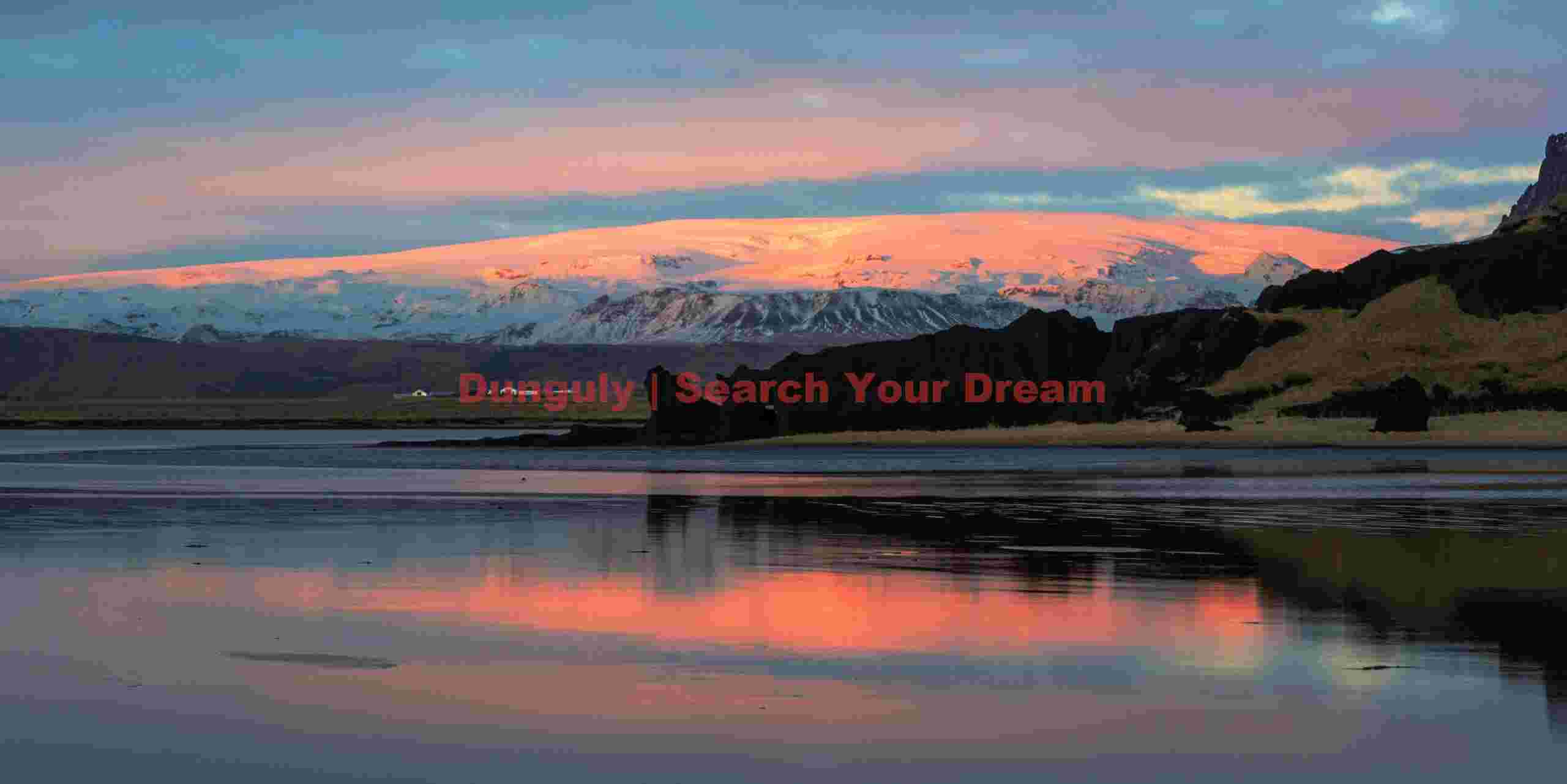 Glacial Ice Formation at Alpenglow reflection of Myrdalsjokull ice cap from Dyrholaey