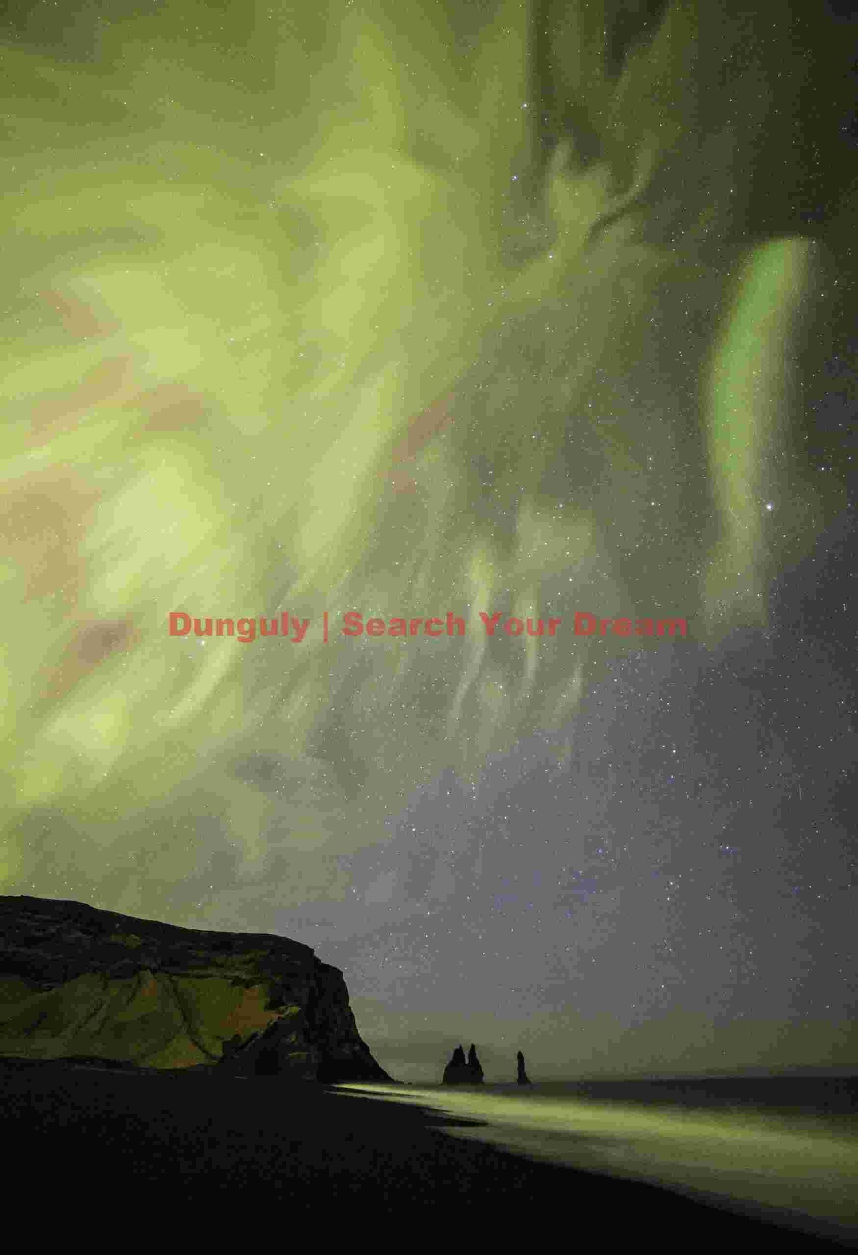 Aurora Borealis Over Reynisdrangar Sea Stacks with Human Silhouette
