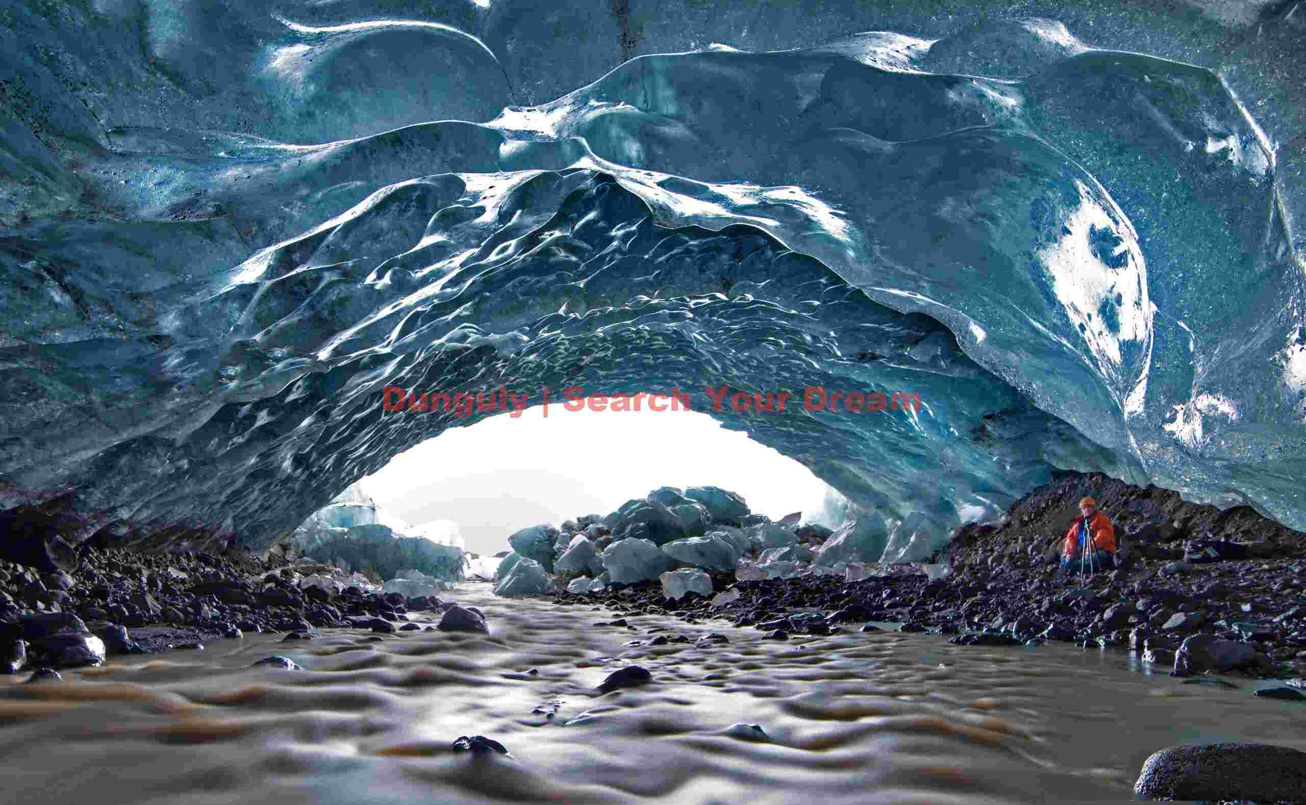 Glacial Ice Formation at Blue-white ice cave, Vatnajokull, Iceland