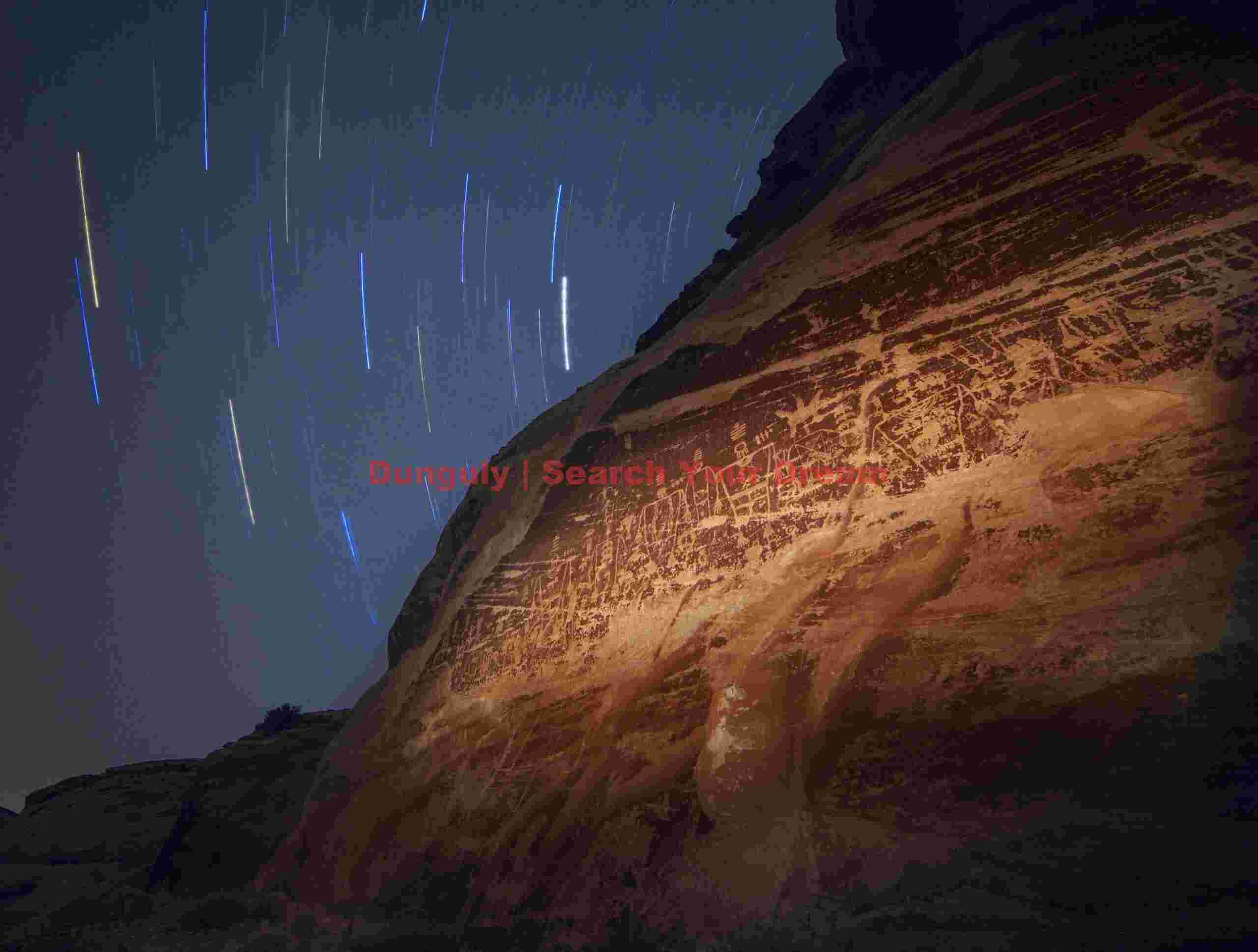 Butler Wash Petroglyph Panel with Star Trails
