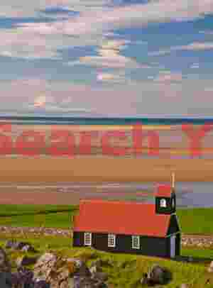 Church and red sands, Rausandir; Western Fjords