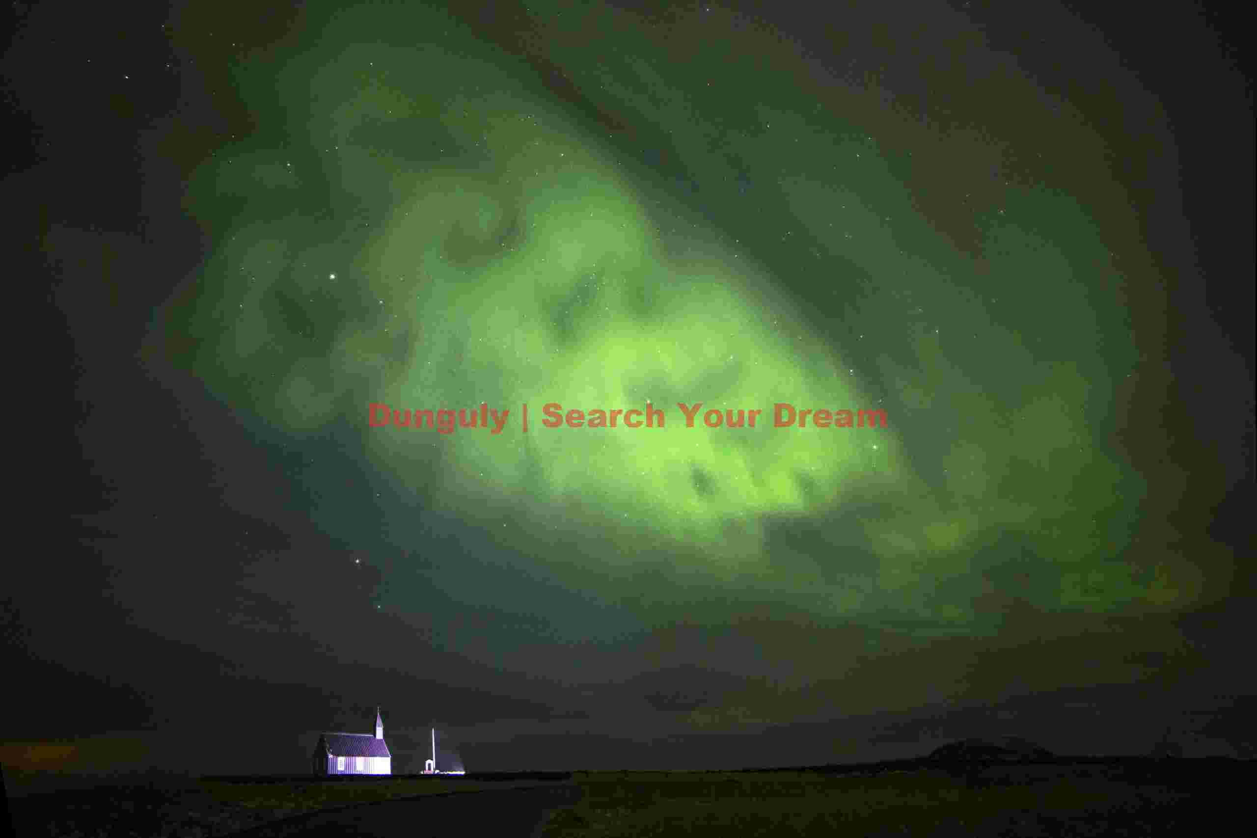 Church dwarfed by auroral display; Búðir, Snaefellsnes peninsula