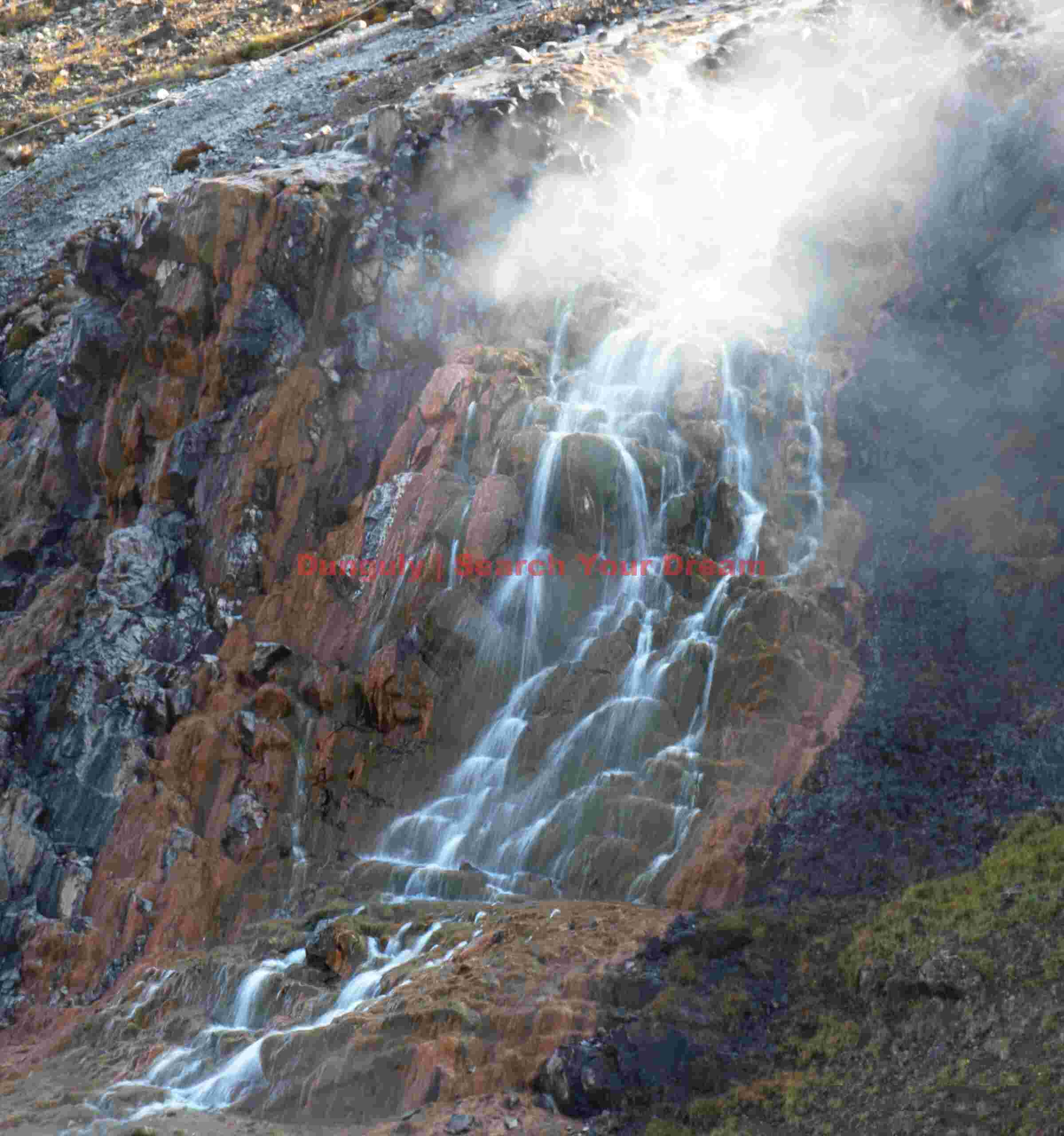 Djupadalur steaming waterfall; Westfjords