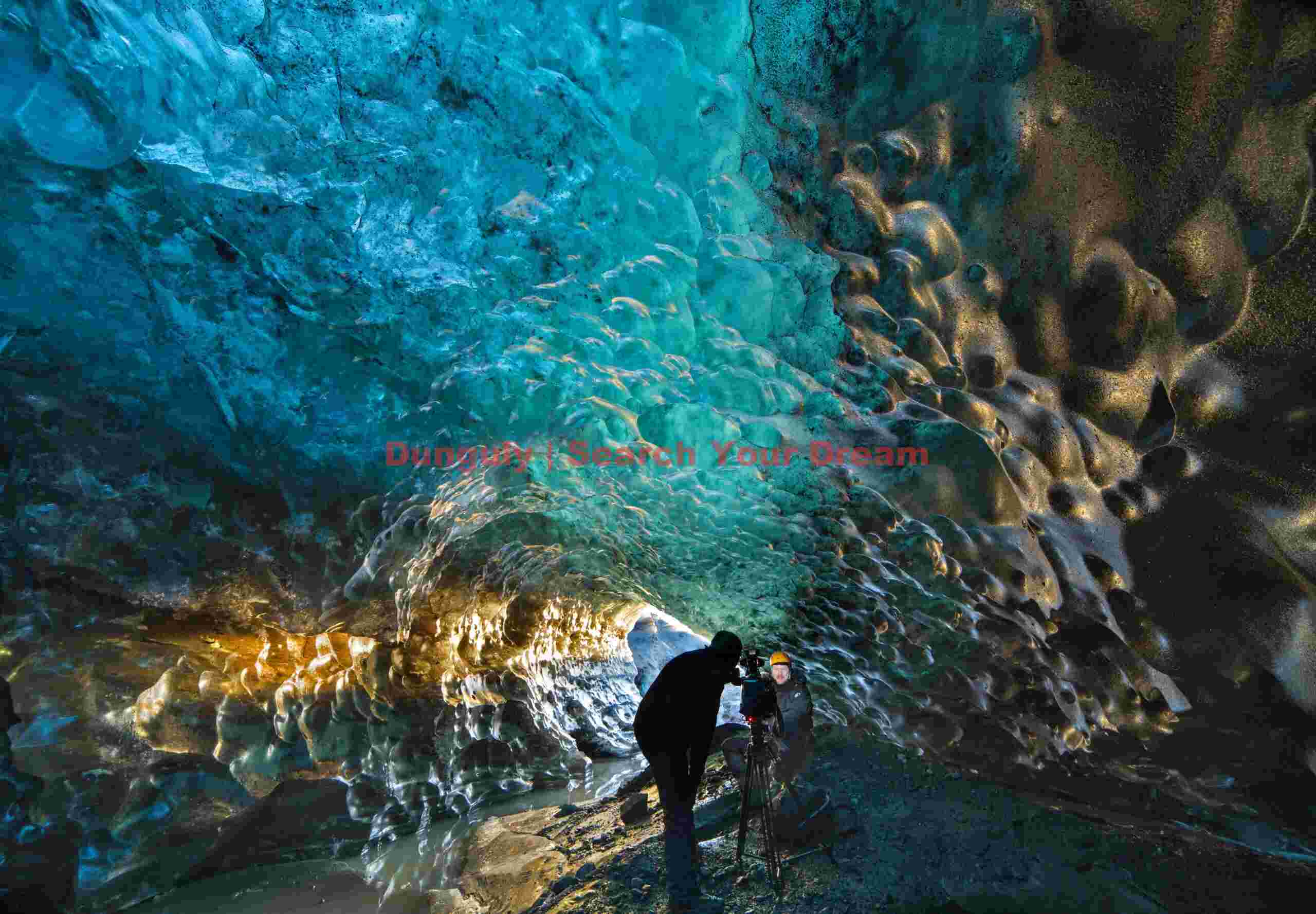 Glacial Ice Formation at Filming in the Golden ice cave, Vatnajokull, Iceland