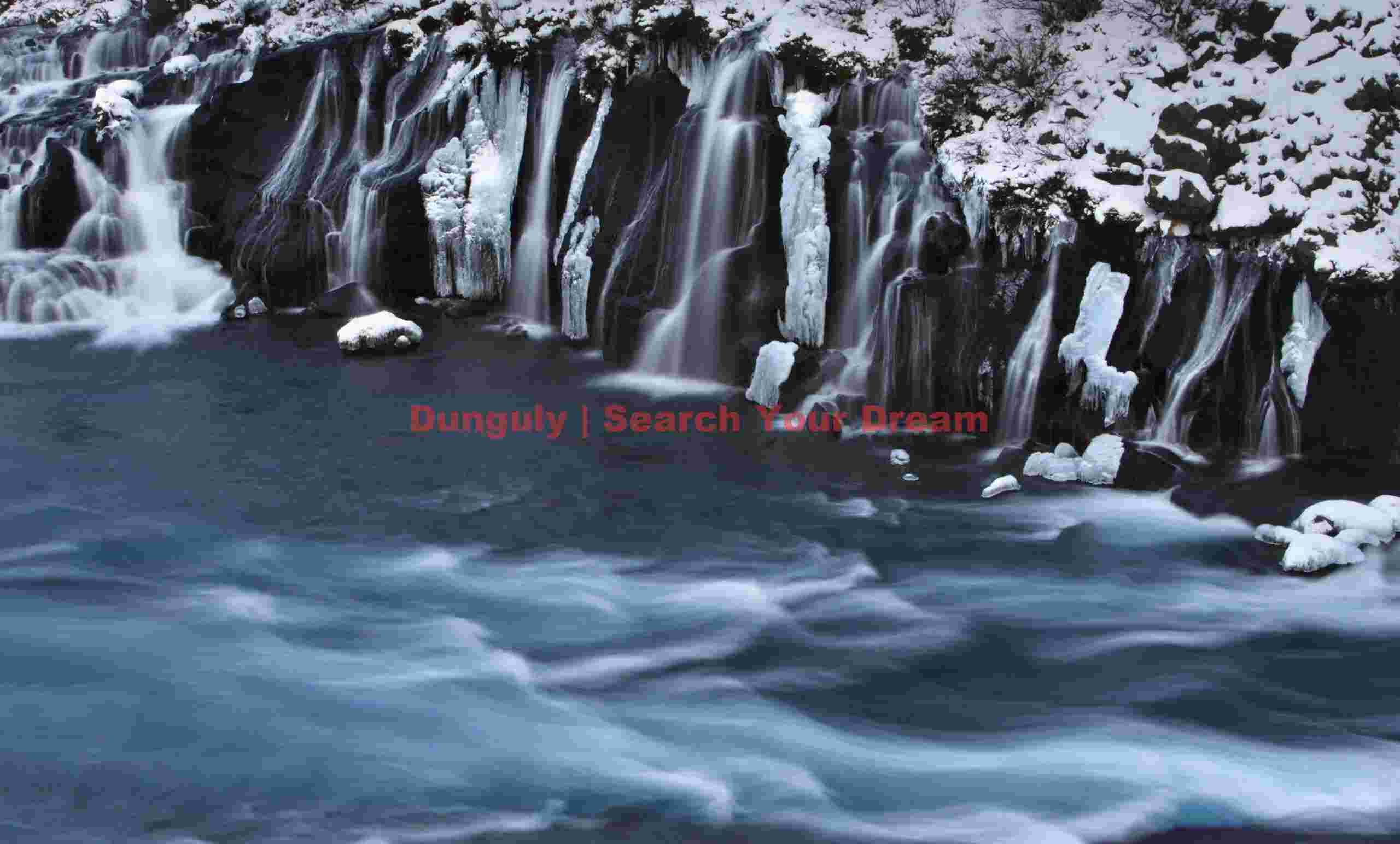 Hraunfossar cascades in winter