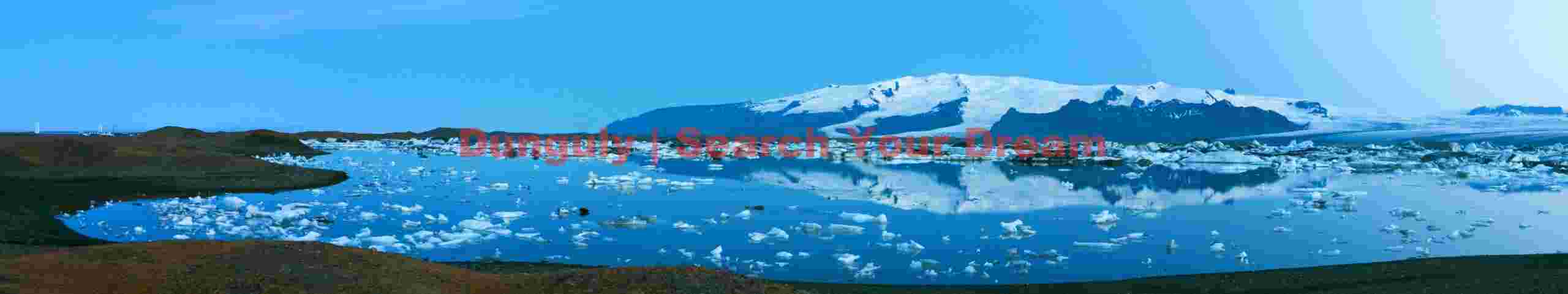 Glacial Ice Formation at Jokulsarlon lagoon and ice cap - 2-00 am panorama - Close