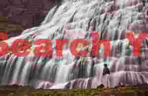 Main Dynjandifoss cascade, with the photographer for scale; Western Fjords